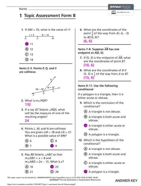 Envision Math Answer Key Grade 5 Topic 8 Shapes. . 5 topic assessment form b answers